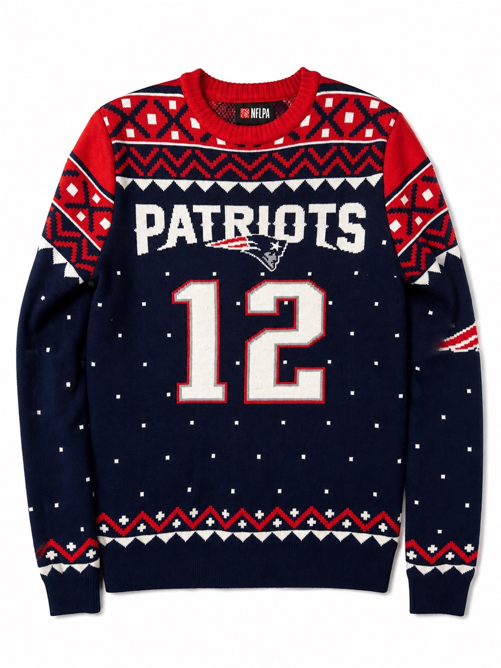 NFLPA New England Patriots Tom Brady #12 Fair Isle Holiday Sweater Size Small